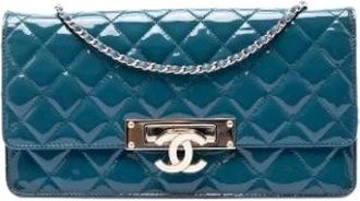 Chanel Pre-owned Quilted Patent Leather Crossbody - Dames - Vintage Schoudertas - Blauw - ONE Size - Leer - Vintage
