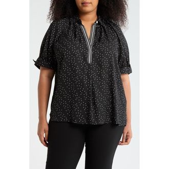 Max Studio Puff Sleeve Top in Black/Ivory Polka Dot at Nordstrom Rack, Size 1X