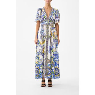 Camilla Shaped Waistband Dress With Flutter Sleeves in Espa&ntilde;a Nirvana at Nordstrom, Size Xx-Small Au