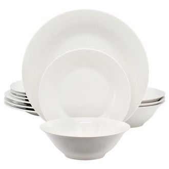 Gibson Home Everyday 12 Piece Round Fine Ceramic Dinnerware Set in White at Nordstrom