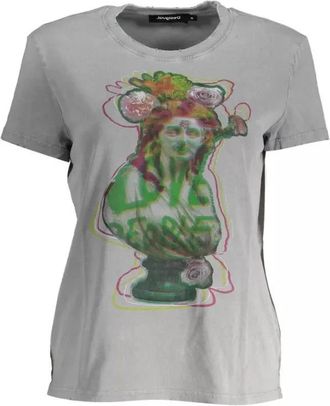 Desigual Chique Grijs Bedrukt Katoenen T-shirt - Dames - T-shirts - Grijs - 2XL - Katoen - Tops