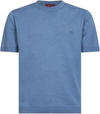 Gucci Round-neck Knitwear, male, Blue, Size: L Short-sleeve Jumper