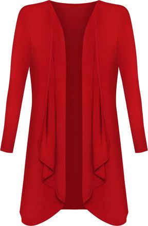 Generic Shaposh Fashion Womens Waterfall Cardigan - Ladies Plain Casual Summer Long Sleeve Front Open Floaty Duster Blazer Coat Top (Red, 12-14)