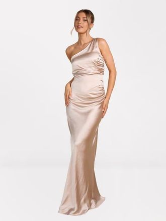 Six Stories One Shoulder Satin Bridesmaid Dress in Oyster at Nordstrom, Size 10