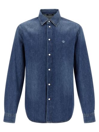 Versace Blue Cotton Mens Blouse
