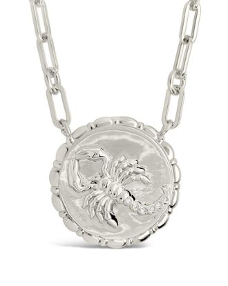 Sterling Forever Rhodium Plated Cz Bold Link Scorpio Zodiac Necklace