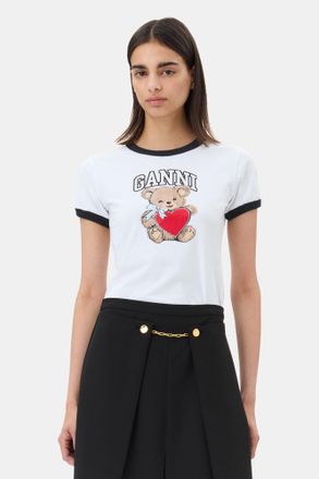 Ganni White Basic Jersey Bear T-shirt - Size XXS Cotton