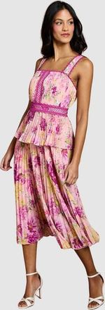 Coast Petite Lace Pleated Midi Dress in Pink at Nordstrom, Size 10