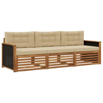 vidaXL Conjunto De Sof&aacute;s De Exterior 3 Pcs Natural Y Beige Poli&eacute;ster Vidaxl