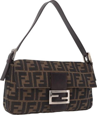 Fendi Baguette Zucca Canvas Brown Canvas Handbag (Pre-Owned)