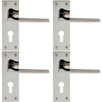 Loops 4x PAIR Flat Straight Lever on Slim Euro Lock Backplate 150 x 50mm Nickel in Metallics