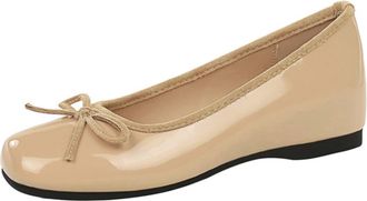 Generic Womens Pump Slip-on Wedge Heel 4CM Nude Patent Leather Round Toe Bow Effortlessly Pairs-Numeric_4_Point_5