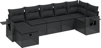 vidaXL Set De Comedor De Jard&iacute;n 7 Pzas Y Cojines Rat&aacute;n Sint&eacute;tico Negro Vidaxl