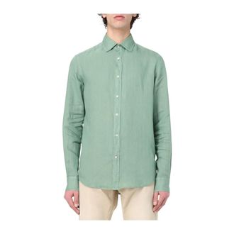 Paul & Shark Casual Shirts, male, Green, XL, Green Linen Garment Dyed Shirt