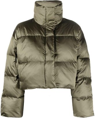 Calvin Klein cropped puffer jacket - women - Polyester/Recycled Feather Down/Polyamide - L - Green