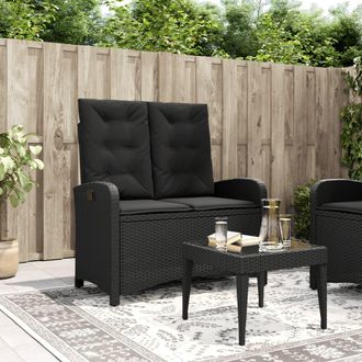 vidaXL Vidaxl - Sill&oacute;n Reclinable De Jard&iacute;n Con Cojines Rat&aacute;n Sint&eacute;tico Negro