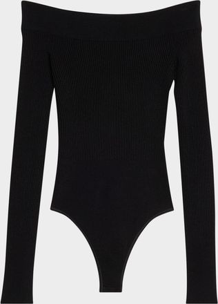 Alaia Off-The-Shoulder Long-Sleeve Rib Bodysuit