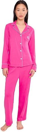 Lauren Ralph Lauren Hammond Knit Long Sleeve Notch Collar Ankle Pants Pajama Set Womens Pajama Sets Dark Pink : XL (US 16-18)