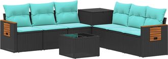 vidaXL Juego De Sof&aacute; 8 Uds. Negro Y Azul Rat&aacute;n Sint&eacute;tico Y Acero Vidaxl
