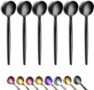 OEM Cucharas De Caf&eacute; Negras - 6 Unidades - Acero Inoxidable - Revestimiento De Titanio - Mini Cucharillas - Aptas Para Lavavajillas