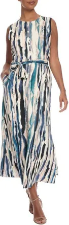 Maggy London Tie Dye Stripe Sleeveless Dress in Whisper White/washed Indigo at Nordstrom, Size 18