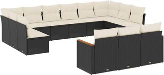 vidaXL Set De Sof&aacute;s De Jard&iacute;n Y Cojines 13 Pzas Rat&aacute;n Sint&eacute;tico Negro Vidaxl