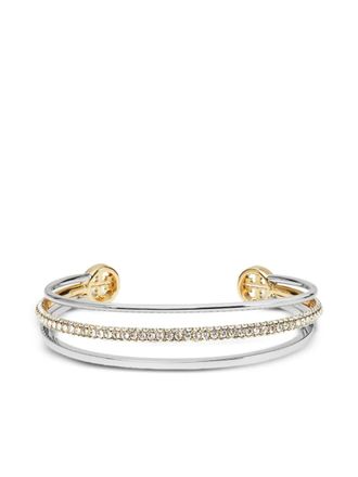Tory Burch Icon Mixed pavé cuff bracelet - women - Brass/18kt Gold Plated Brass/Crystal - One Size - Silver