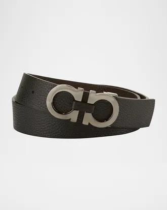 Ferragamo Moufflon Adjustable & Reversible Double-Gancini Buckle Leather Belt