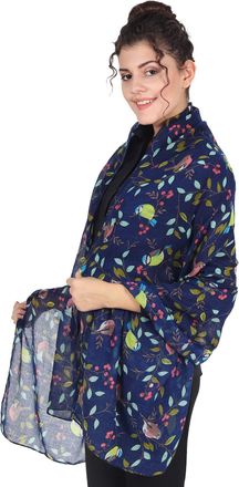 World of Shawls Winter Christmas Robin Bird Print Girls Lady Women Colorful Long Cute Scarf Wraps Shawl Soft Scarves Maxi (156 Navy Blue)