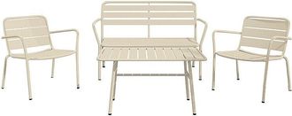 Vente-Unique Conjunto de jard&iacute;n met&aacute;lico: un banco, 2 sillones bajos y una mesa de centro - Beige - MIRMANDE de MYLIA