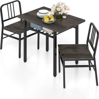 Costway 3-Piece Dining Table Set Rectangular Kitchen Table & 2 Chairs-Gray
