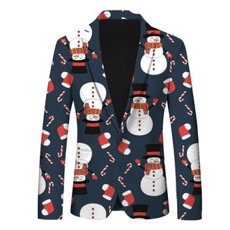 Generic Mens Suit Christmas Snowflake Santa Print Pocket Lapel Button Suit Party Single Breasted Blazer Pattern Lightweight Pocket Suit Classic Jacket Mens Su