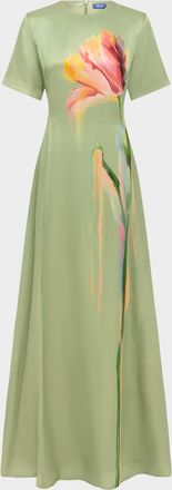 LEO LIN Alice Floral Short-Sleeve Maxi Dress