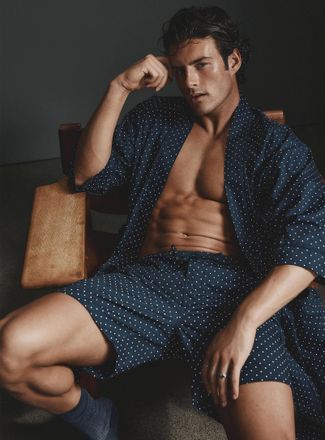 Le 31 Mens Lightweight patterned poplin robe