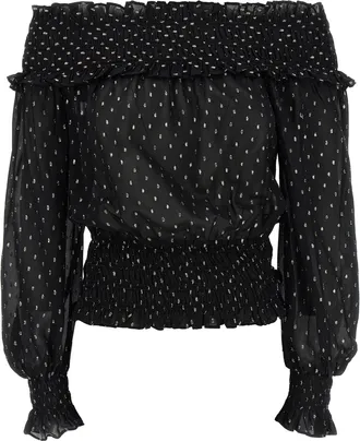 Self Portrait Black And Gold Chiffon Top Nero-Donna