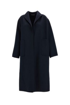 Dusan Blue Wool-Cashmere Buttonless Open Lapels Coat