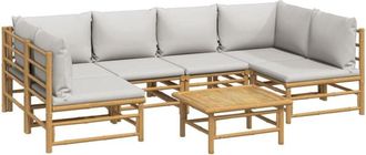 vidaXL Vidaxl - Set De Muebles De Jard&iacute;n 7 Piezas Bamb&uacute; Y Cojines Gris Claro