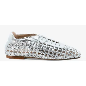 Andrea Gomez Antonia Woven Leather Flat in Silver at Nordstrom, Size 36.5