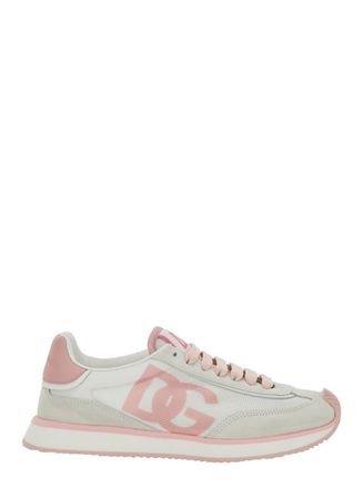Dolce & Gabbana Aria Pink Running Sneakers With Logo Detail In Suede And Tech Fabric Woman