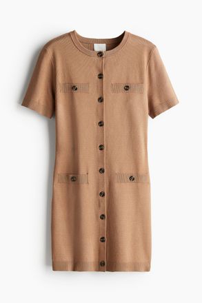 H&M Strickkleid mit Knopfleiste - Dunkelbeige