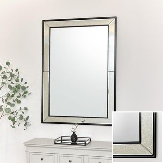 Melody Maison Large Black Antique Glass Framed Wall Mirror - 140cm X 100cm