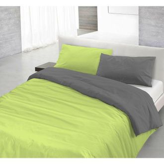 Italian Bed Linen Italian Bed Linen - Natural Color Parure Copripiumino con Sacco e Federa, 100% Cotone, Verde Acido/Fumo, Singolo, 2 unit&agrave;