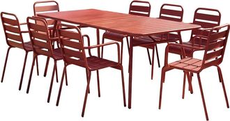 Vente-Unique Comedor de jard&iacute;n de metal - una mesa L.160 cm y 8 sillones apilables - Rojo - MIRMANDE de MYLIA