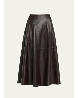 Arma Eleni Leather A-Line Midi Skirt