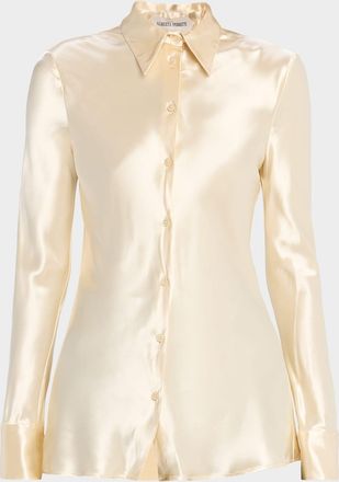 Alberta Ferretti Satin Button-Front Blouse