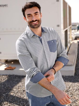 Marco Donati Langarmhemd MARCO DONATI, Herren, Gr. 39/40, Normalgr&ouml;ssen, grau (hellgrau, gemustert), 100% Baumwolle, bedruckt, gemustert, k&ouml;rpernah, Hemden Langarm