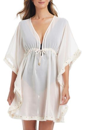 Bleu Rod Beattie Fringe Trim Sheer Cover-Up Caftan in Coconut Water at Nordstrom, Size Medium