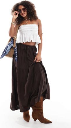 Cotton On Haven - Gonna lunga a balze in lino color rovere scuro-Marrone