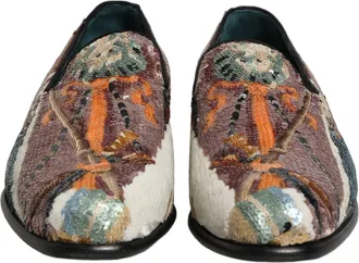 Dolce & Gabbana Mens Multicolor Embroidered Sequin Loafers Shoes Leather