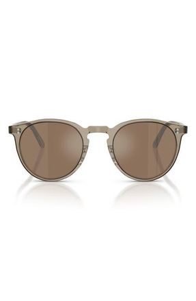 Oliver Peoples OMalley 48mm Round Sunglasses in Sencha /Cognac Mirror at Nordstrom